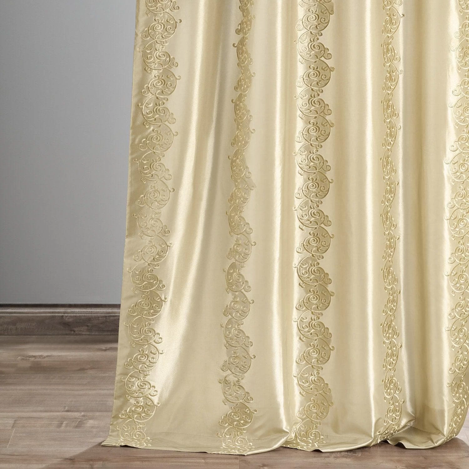 Papillion Cool Beige & Gold Embroidered Designer Faux Silk Curtain 4 Papillion Cool Beige & Gold Embroidered Designer Faux Silk Curtain - Image 2