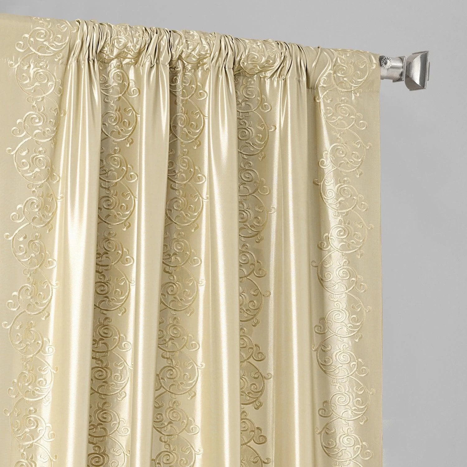 Papillion Cool Beige & Gold Embroidered Designer Faux Silk Curtain 7 Papillion Cool Beige & Gold Embroidered Designer Faux Silk Curtain - Image 5
