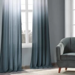 Aqua Ombre Faux Linen Curtain -Chic Curtains Shop FELCH OMB1701 41718