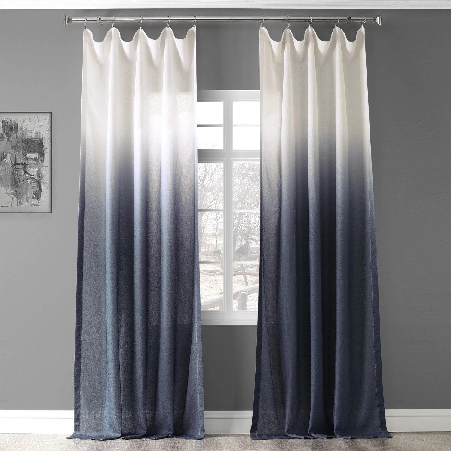 Blue Ombre Faux Linen Curtain 3 Blue Ombre Faux Linen Curtain