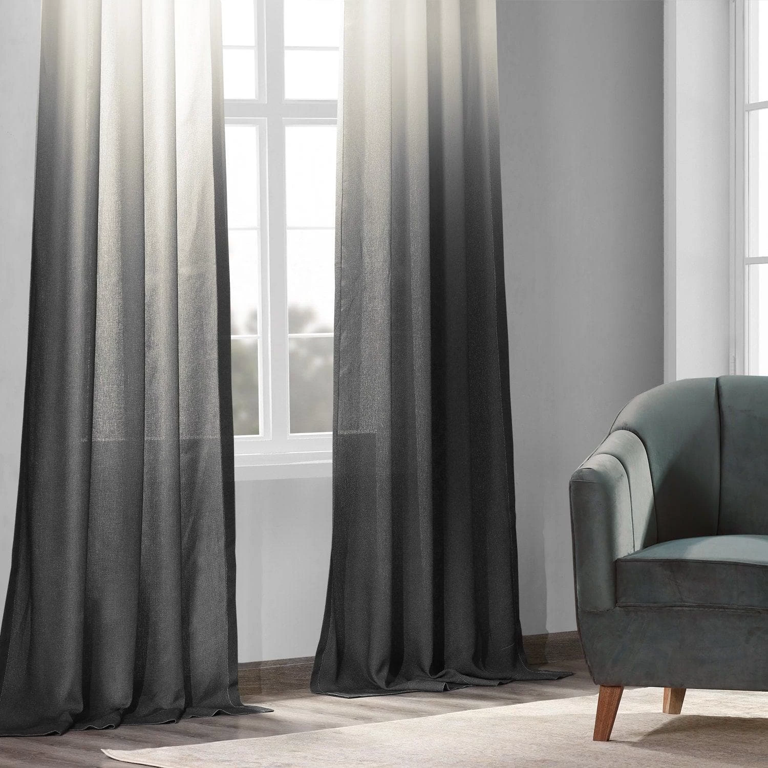 Black Ombre Faux Linen Curtain 8 Black Ombre Faux Linen Curtain - Image 6
