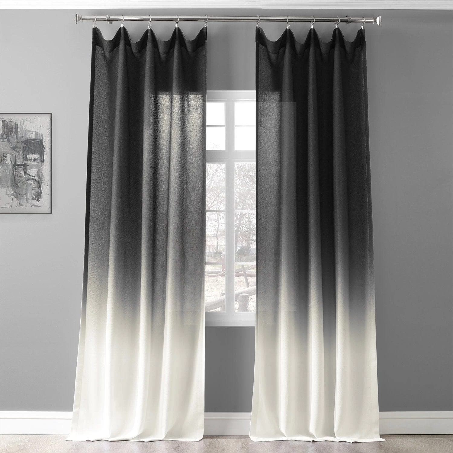 Black Ombre Faux Linen Curtain 7 Black Ombre Faux Linen Curtain - Image 5
