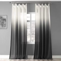 Black Ombre Faux Linen Curtain