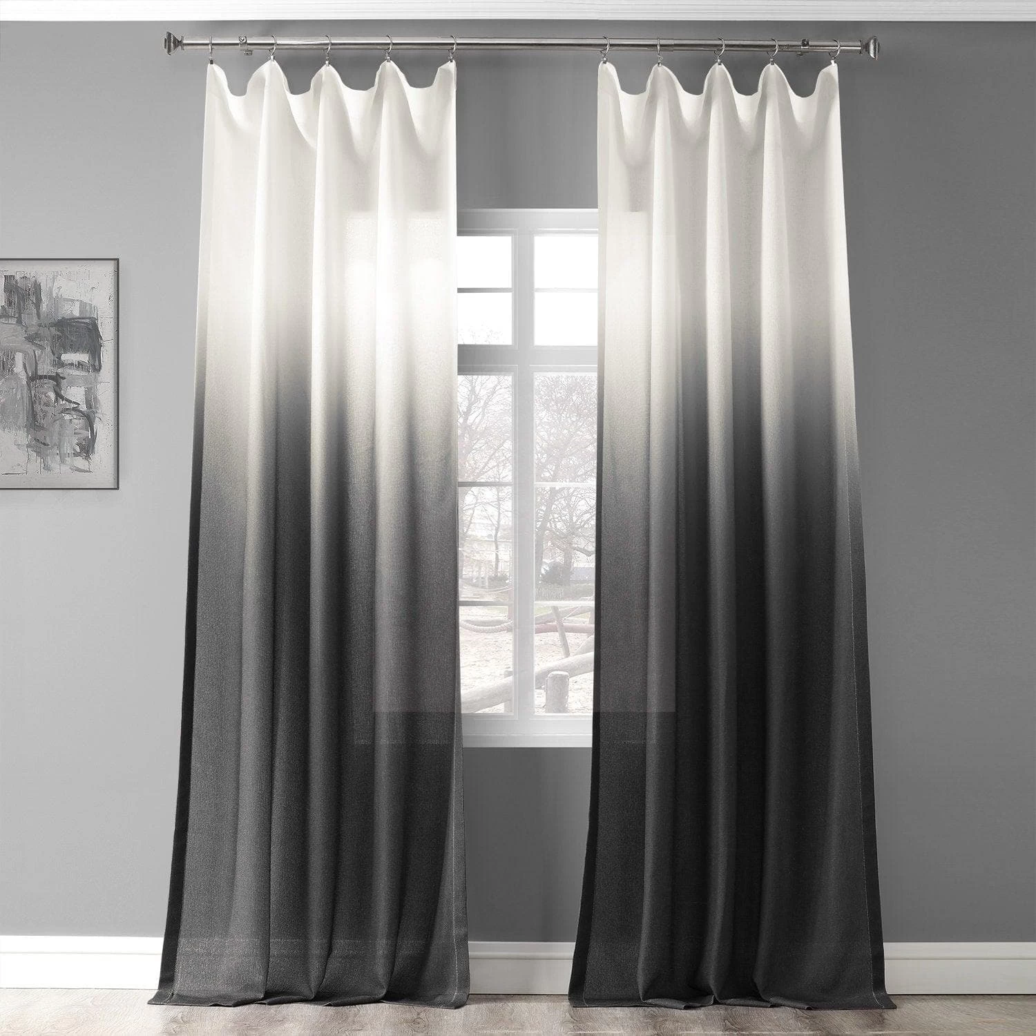 Black Ombre Faux Linen Curtain 3 Black Ombre Faux Linen Curtain