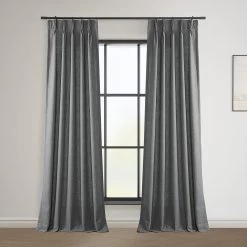Pewter Grey French Pleat Heavy Faux Linen Curtain