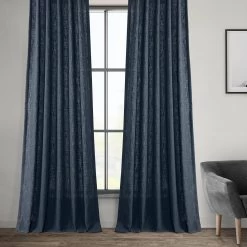 British Navy French Pleat Heavy Faux Linen Curtain -Chic Curtains Shop FHLCH VET200213 FP 98447 5
