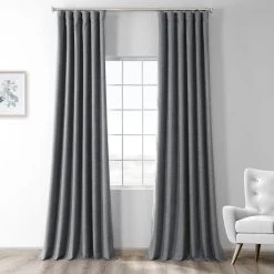 Modern Grey Heathered Woolen Weave Curtain