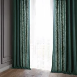 Deep Green Classic Faux Linen Curtain -Chic Curtains Shop FLCH C922607 96996 5