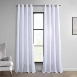 Dove White Grommet Italian Faux Linen Curtain