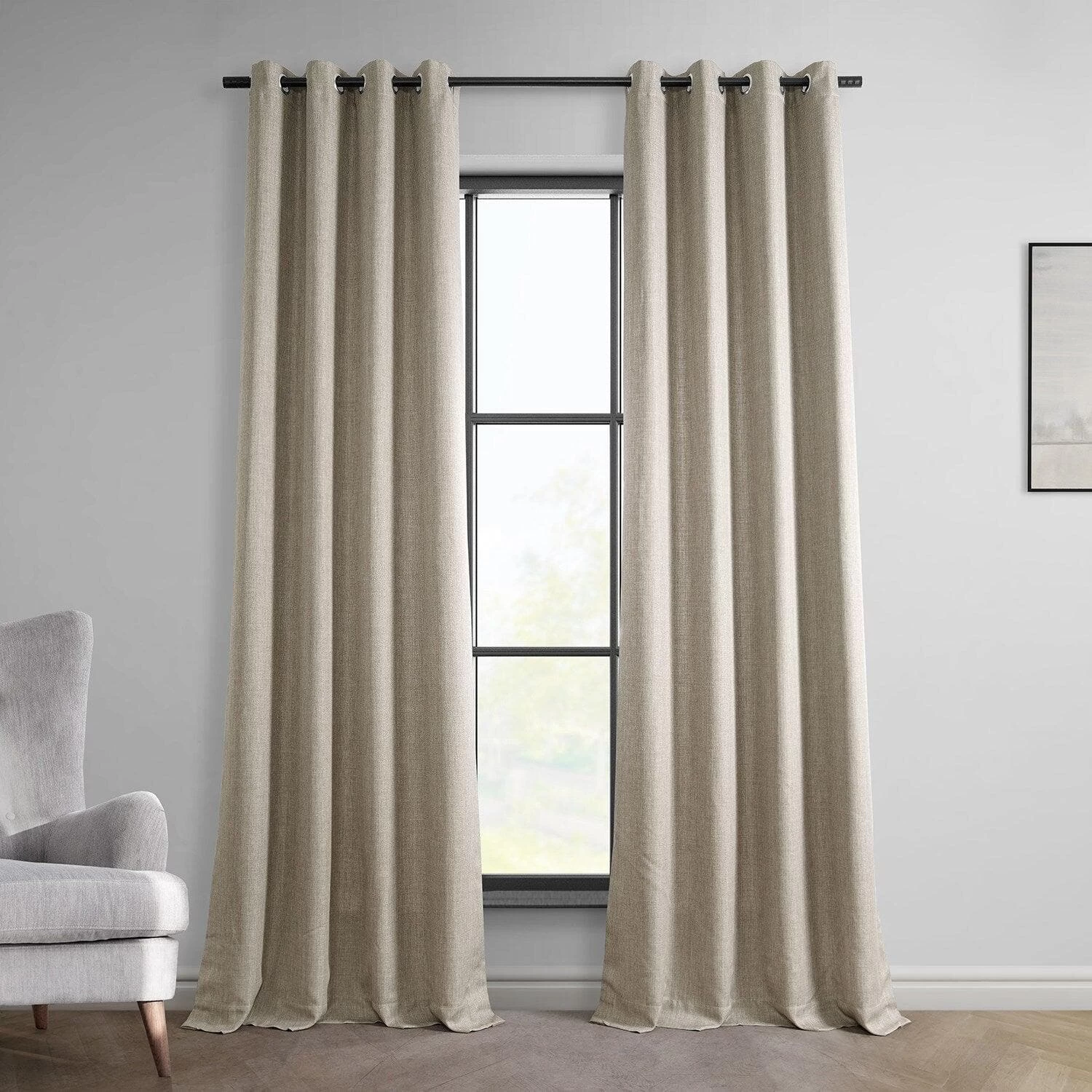 Fossil Grey Grommet Italian Faux Linen Curtain 3 Fossil Grey Grommet Italian Faux Linen Curtain