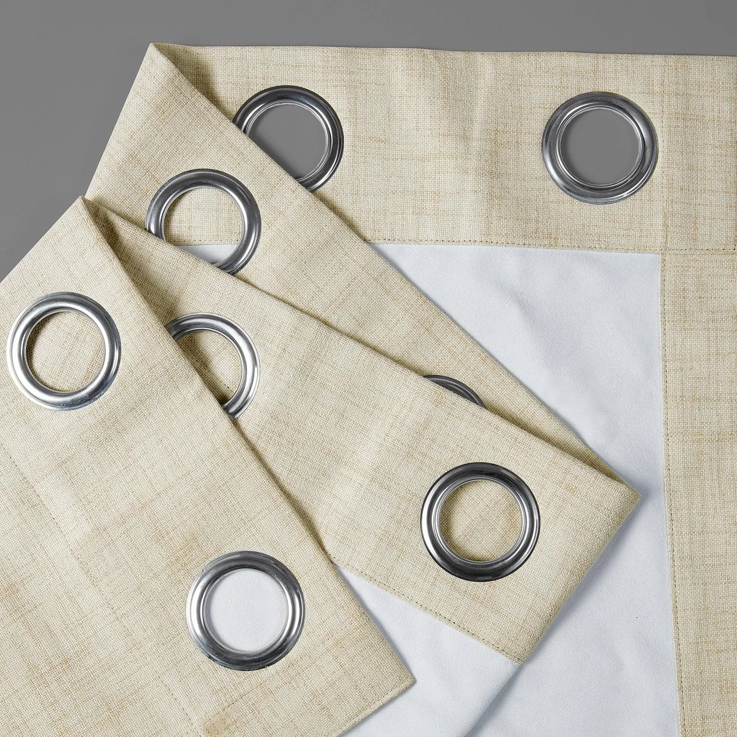 Natural Light Beige Grommet Thermal Cross Linen Weave Blackout Curtain 5 Natural Light Beige Grommet Thermal Cross Linen Weave Blackout Curtain - Image 3