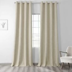 Toasted Tan Grommet Thermal Cross Linen Weave Blackout Curtain