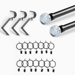 Glass Sphere Prism Matte Black Extendable Metal Rod Set -Chic Curtains Shop HDW LTF3523MB 83677 4