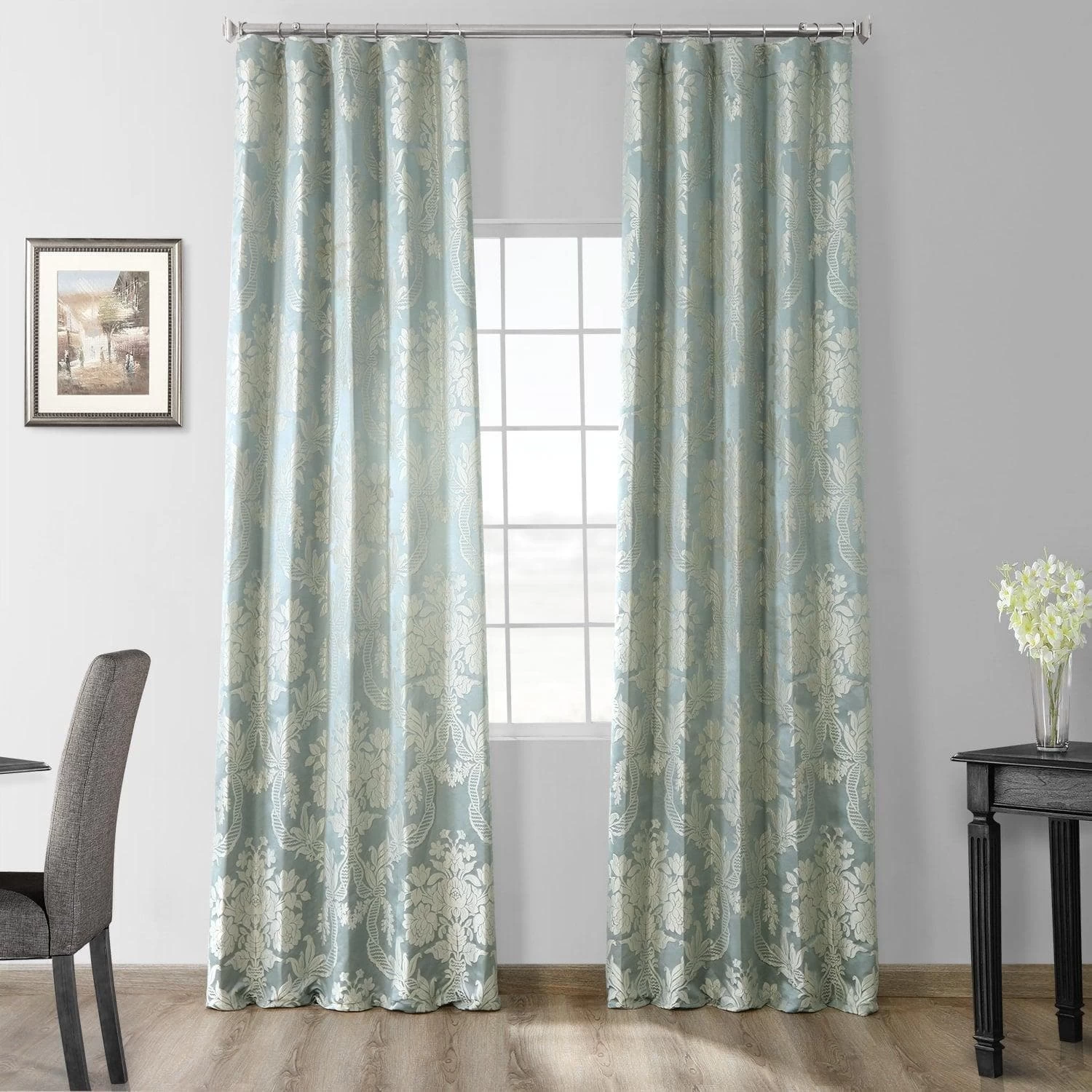 Magdelena Blue & Steel Faux Silk Jacquard Curtain 3 Magdelena Blue & Steel Faux Silk Jacquard Curtain