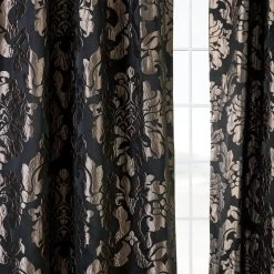 Astoria Black & Pewter Faux Silk Jacquard Curtain -Chic Curtains Shop JQCH 201301 alt1