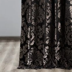 Astoria Black & Pewter Faux Silk Jacquard Curtain -Chic Curtains Shop JQCH 201301 4612 1