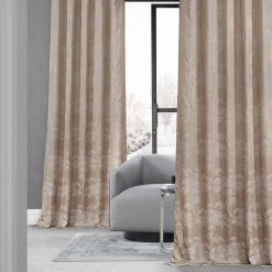 Sequoia Sand Beige Faux Silk Jacquard Curtain -Chic Curtains Shop JQCH RA197605 74891