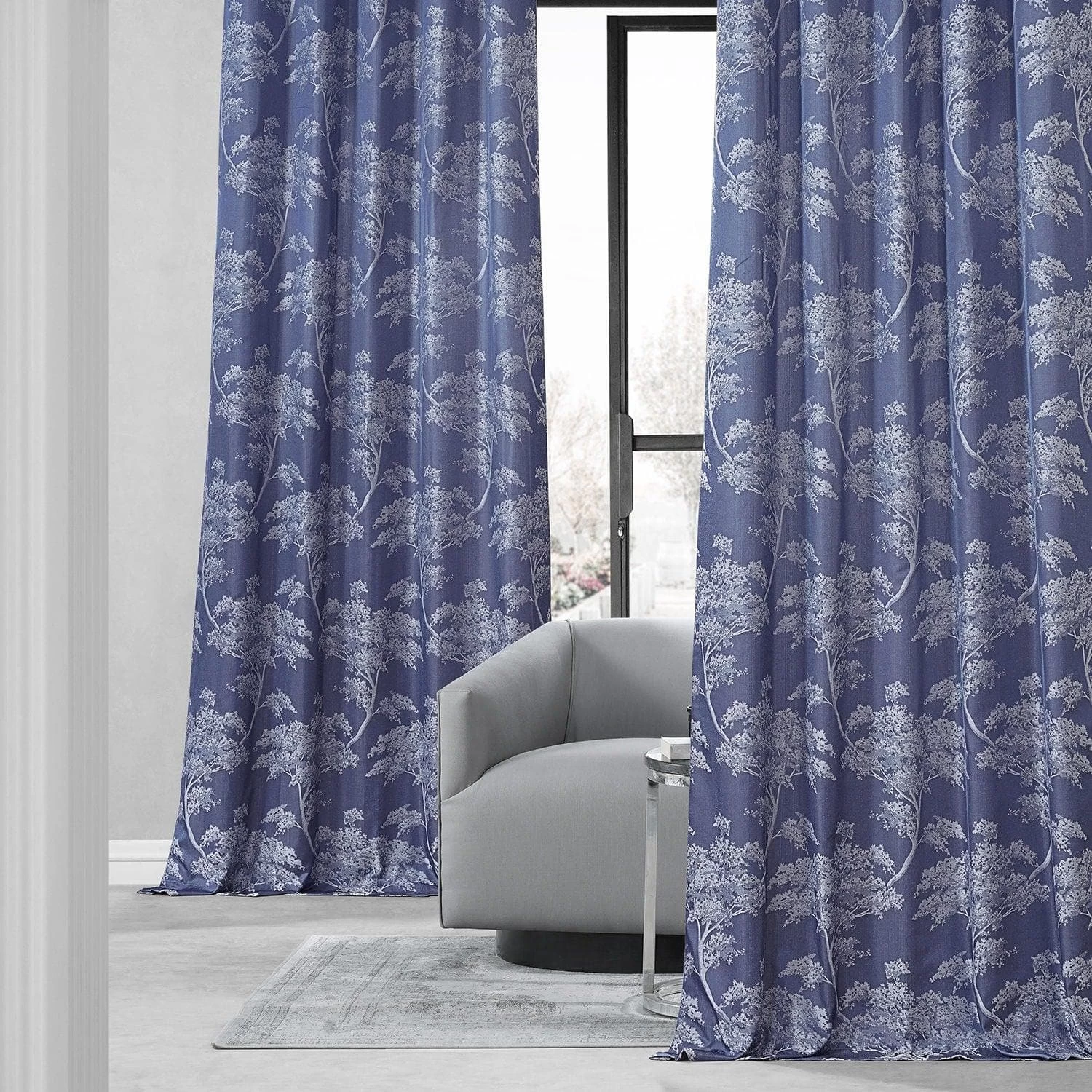 Sequoia Cobalt Blue Faux Silk Jacquard Curtain 8 Sequoia Cobalt Blue Faux Silk Jacquard Curtain - Image 6