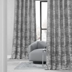 Sequoia Silver Grey Faux Silk Jacquard Curtain -Chic Curtains Shop JQCH RA197615 74893