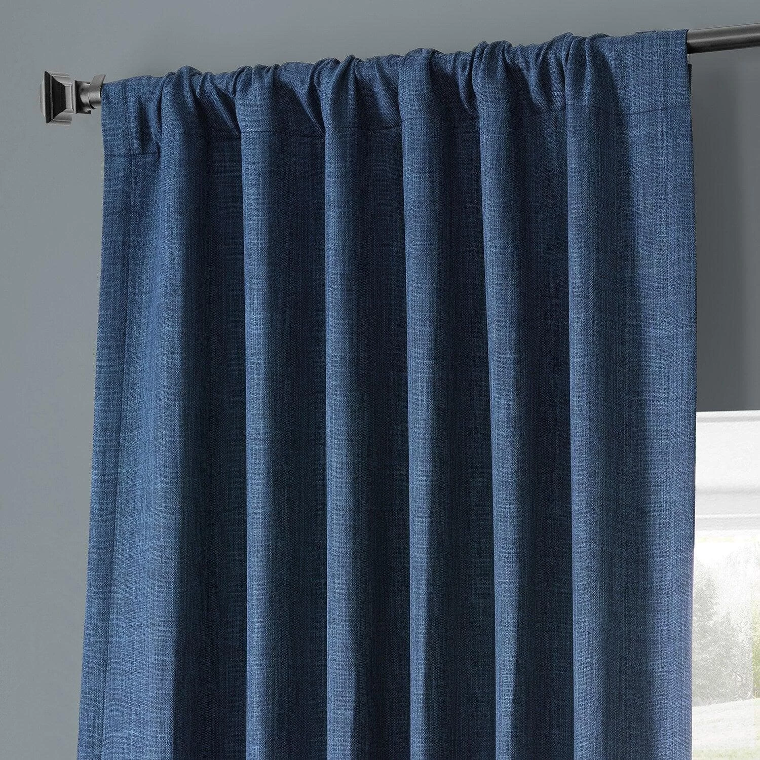Lake Blue Monochromatic Faux Linen Room Darkening Curtain Pair (2 Panels) 6 Lake Blue Monochromatic Faux Linen Room Darkening Curtain Pair (2 Panels) - Image 4