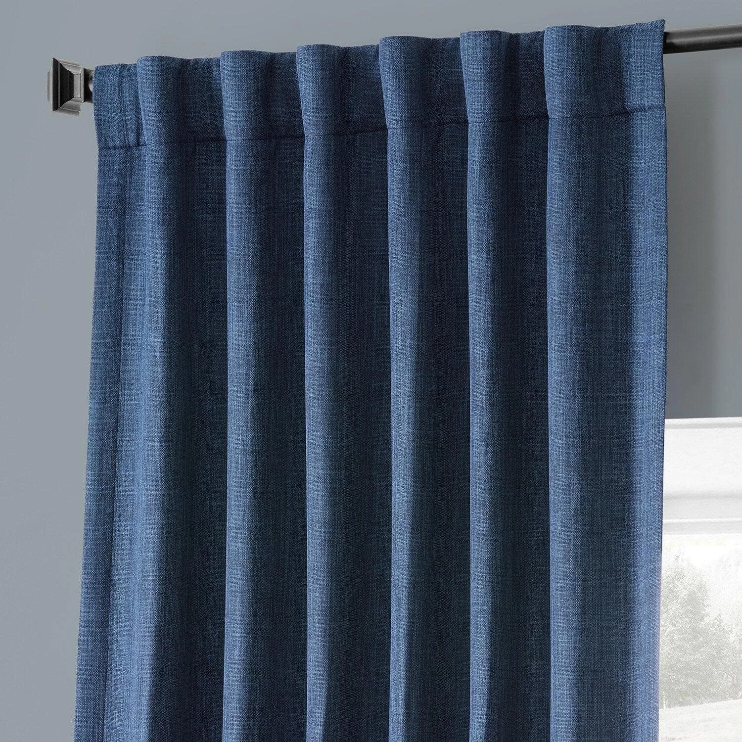 Lake Blue Monochromatic Faux Linen Room Darkening Curtain Pair (2 Panels) 5 Lake Blue Monochromatic Faux Linen Room Darkening Curtain Pair (2 Panels) - Image 3
