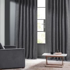 Hudson Grey Monochromatic Faux Linen Room Darkening Curtain Pair (2 Panels) -Chic Curtains Shop LNMC 2054 69569