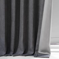 Hudson Grey Monochromatic Faux Linen Room Darkening Curtain Pair (2 Panels) -Chic Curtains Shop LNMC 2054 69569 5