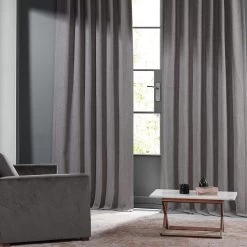 Warm Stone Grey Monochromatic Faux Linen Room Darkening Curtain Pair (2 Panels) -Chic Curtains Shop LNMC 2058 69573