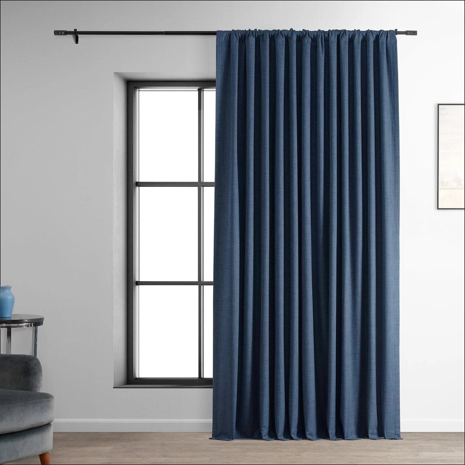 Dark Blue Extra Wide Performance Linen Hotel Blackout Curtain 3 Dark Blue Extra Wide Performance Linen Hotel Blackout Curtain