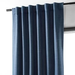 Dark Blue Performance Linen Hotel Blackout Curtain -Chic Curtains Shop PLBO 23103 back tab header
