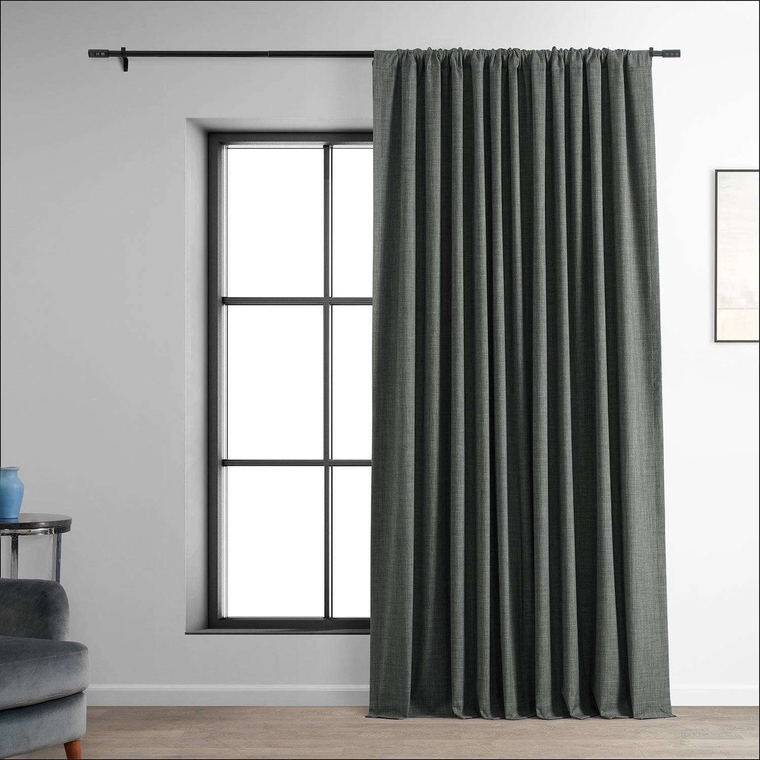 Dark Grey Extra Wide Performance Linen Hotel Blackout Curtain 3 Dark Grey Extra Wide Performance Linen Hotel Blackout Curtain