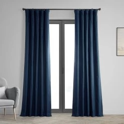Dark Blue Solid Cotton Hotel Blackout Curtain