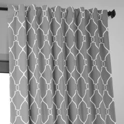 Aiden Grey Printed Cotton Hotel Blackout Curtain -Chic Curtains Shop PRCT BOD05 back tab header