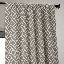 Martinique Taupe Printed Cotton Hotel Blackout Curtain -Chic Curtains Shop PRCT BOD07 pole pocket header