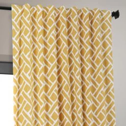Martinique Yellow Printed Cotton Hotel Blackout Curtain -Chic Curtains Shop PRCT BOD07A back tab header