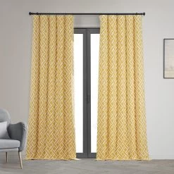 Martinique Yellow Printed Cotton Hotel Blackout Curtain