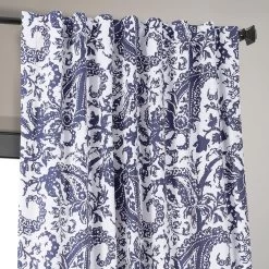 Edina Blue Printed Cotton Hotel Blackout Curtain -Chic Curtains Shop PRCT BOD09E back tab header
