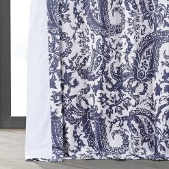 Edina Blue Printed Cotton Hotel Blackout Curtain -Chic Curtains Shop PRCT BOD09E lining view