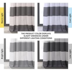 Slate Grey & Off White Horizontal Striped Printed Cotton Hotel Blackout Curtain 13 Slate Grey & Off White Horizontal Striped Printed Cotton Hotel Blackout Curtain -Chic Curtains Shop PRCT BOHS02 angled front view