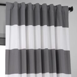 Slate Grey & Off White Horizontal Striped Printed Cotton Hotel Blackout Curtain 10 Slate Grey & Off White Horizontal Striped Printed Cotton Hotel Blackout Curtain -Chic Curtains Shop PRCT BOHS02 back tab header