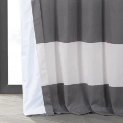 Slate Grey & Off White Horizontal Striped Printed Cotton Hotel Blackout Curtain 12 Slate Grey & Off White Horizontal Striped Printed Cotton Hotel Blackout Curtain -Chic Curtains Shop PRCT BOHS02 lining view