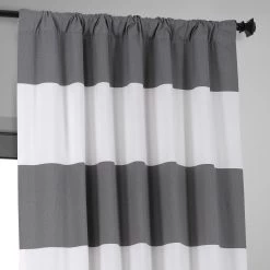Slate Grey & Off White Horizontal Striped Printed Cotton Hotel Blackout Curtain 11 Slate Grey & Off White Horizontal Striped Printed Cotton Hotel Blackout Curtain -Chic Curtains Shop PRCT BOHS02 pole pocket header