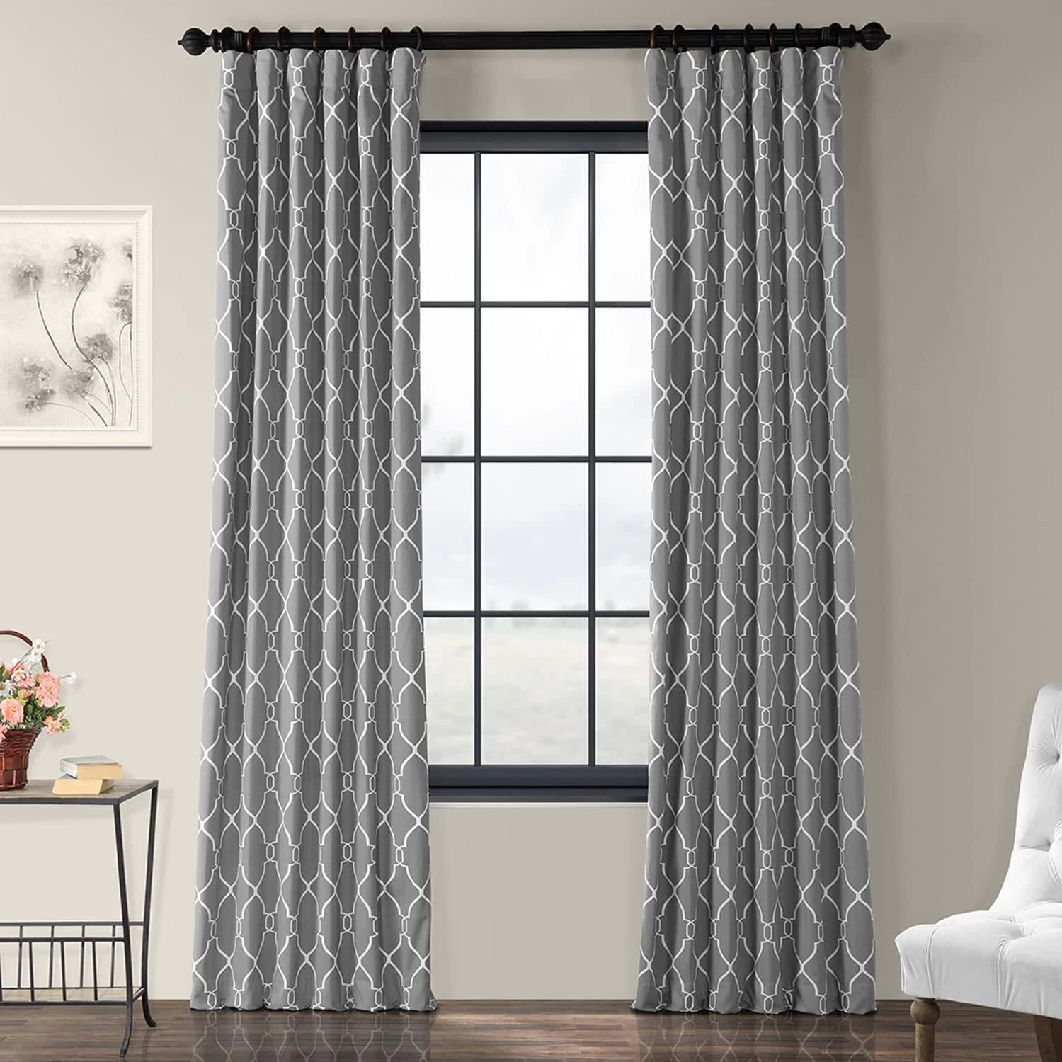 Aiden Grey Printed Cotton Curtain 3 Aiden Grey Printed Cotton Curtain