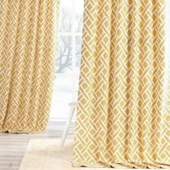 Martinique Yellow Printed Cotton Curtain -Chic Curtains Shop PRCT D07A front view 1