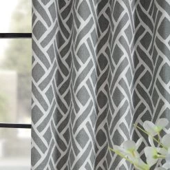 Martinique Grey Grommet Printed Cotton Curtain -Chic Curtains Shop PRCT D07C GR alt1