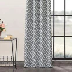 Martinique Grey Grommet Printed Cotton Curtain -Chic Curtains Shop PRCT D07C GR 53719 2