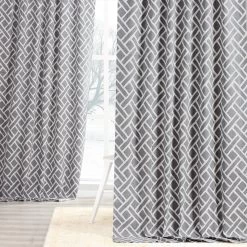 Martinique Grey Printed Cotton Curtain -Chic Curtains Shop PRCT D07C front view 1