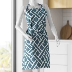Martinique Blue Printed Cotton Apron -Chic Curtains Shop PRCT D07D AP 86366 2