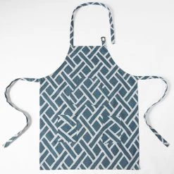 Martinique Blue Printed Cotton Apron -Chic Curtains Shop PRCT D07D AP 86366 3