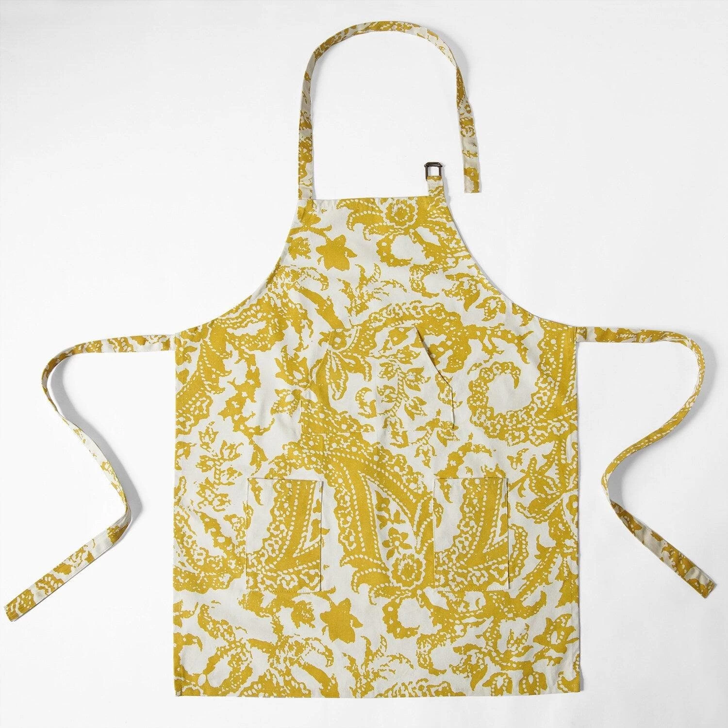 Edina Mustard Printed Cotton Apron 6 Edina Mustard Printed Cotton Apron - Image 4